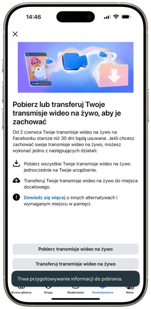 Po potwierdzeniu Facebook zacznie przygotowywanie paczki