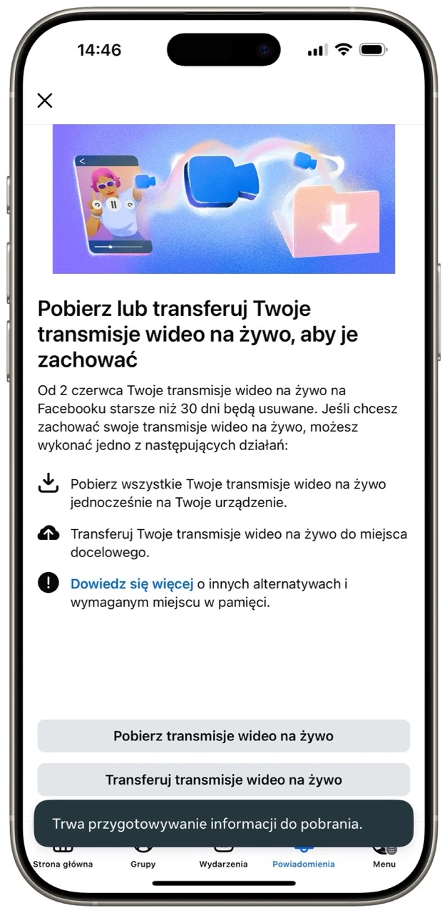 Po potwierdzeniu Facebook zacznie przygotowywanie paczki