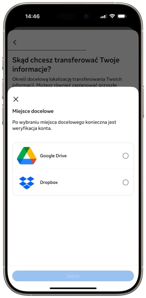 Do wyboru są dwie chmury: Google Drive i Dropbox