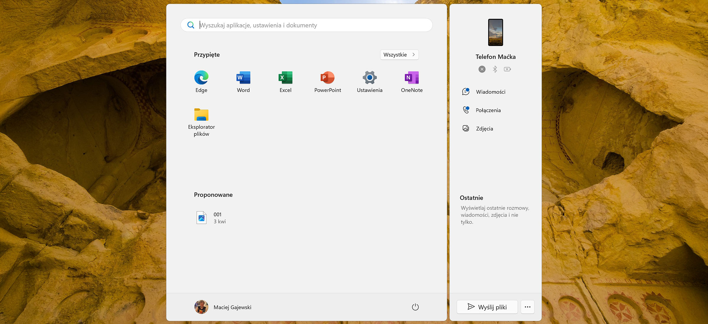 telefon Menu Start Windows 11