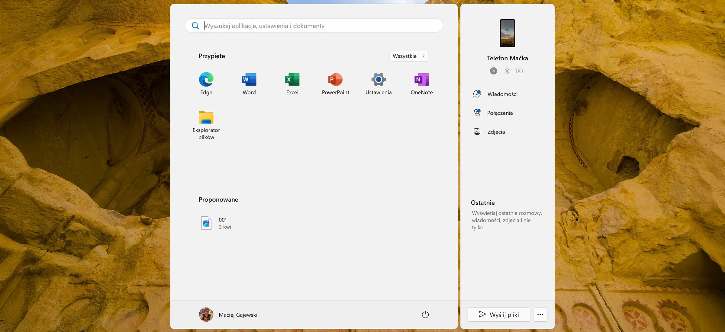 telefon Menu Start Windows 11