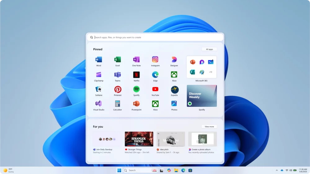 Menu Start w Windows 11 - odrzucony projekt