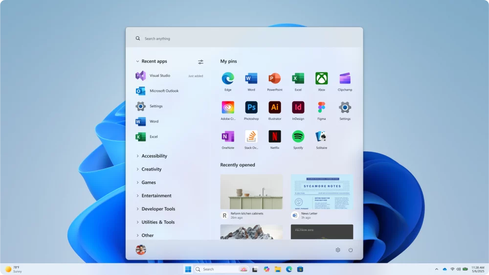 Menu Start w Windows 11 - odrzucony projekt