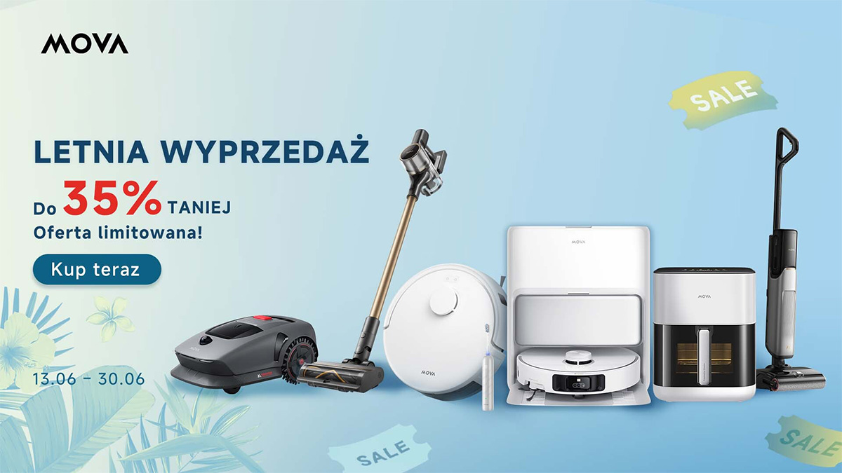 Letnia wyprzedaż odkurzaczy Mova to okazja, żeby kupić sprzęt, który ułatwia domowe porządki. W okazyjnych cenach dostępne są zarówno topowe roboty sprzątające, jak i kompaktowe odkurzacze.