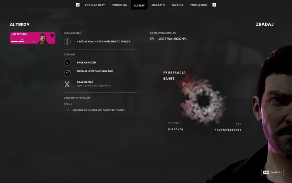 W menu można sprawdzić samopoczucie każdego z klonów