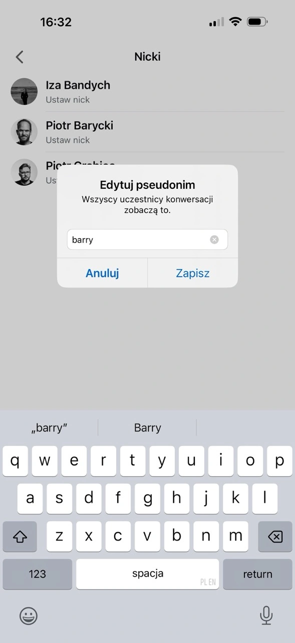 Uczestnikom czatu możemy też nadawać nicki