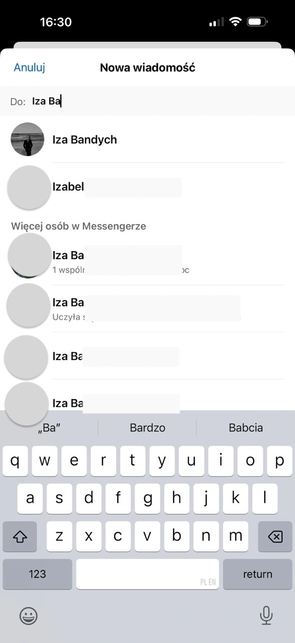 Po wpisaniu kilku znaków możemy wybrać osobę z listy