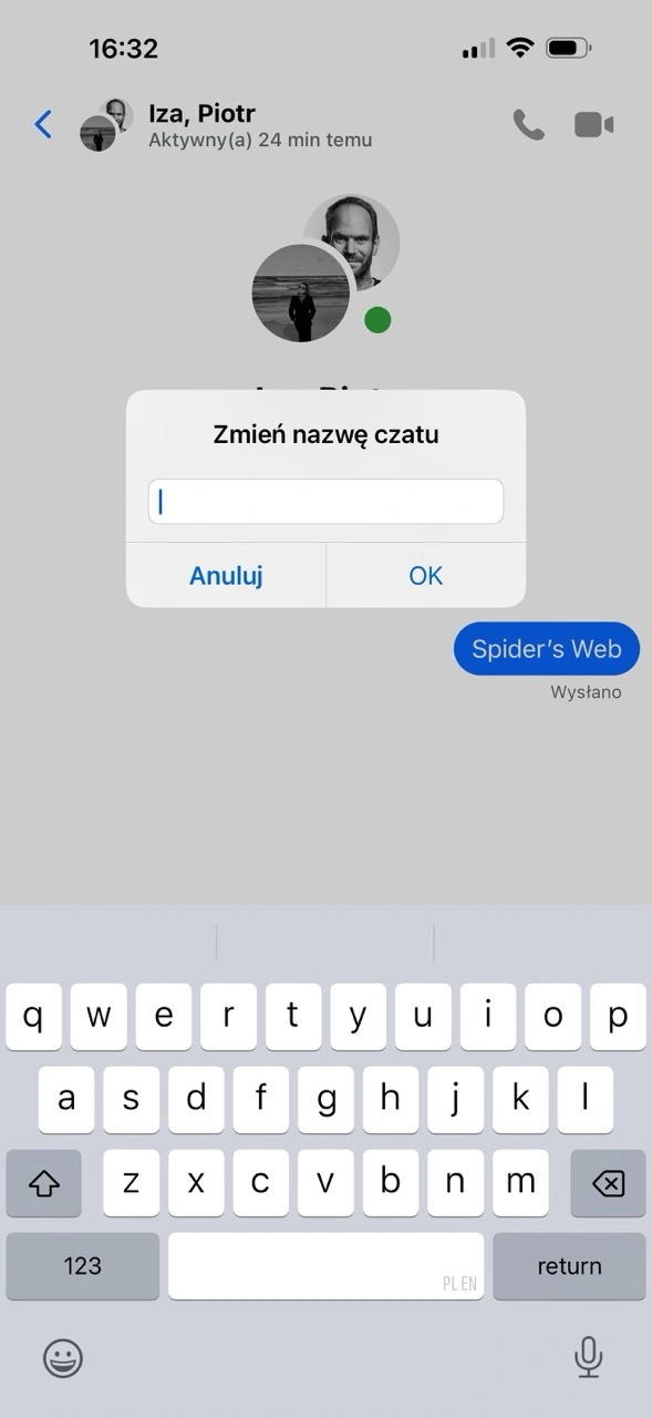 Możemy też zmienić nazwę rozmowy grupowej w komunikatorze Facebooka…