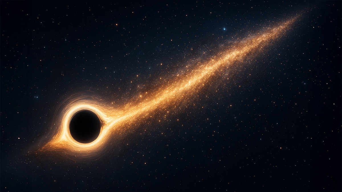 Galaktyczny Pac‑Man? Nie, to ucieczka czarnej dziury