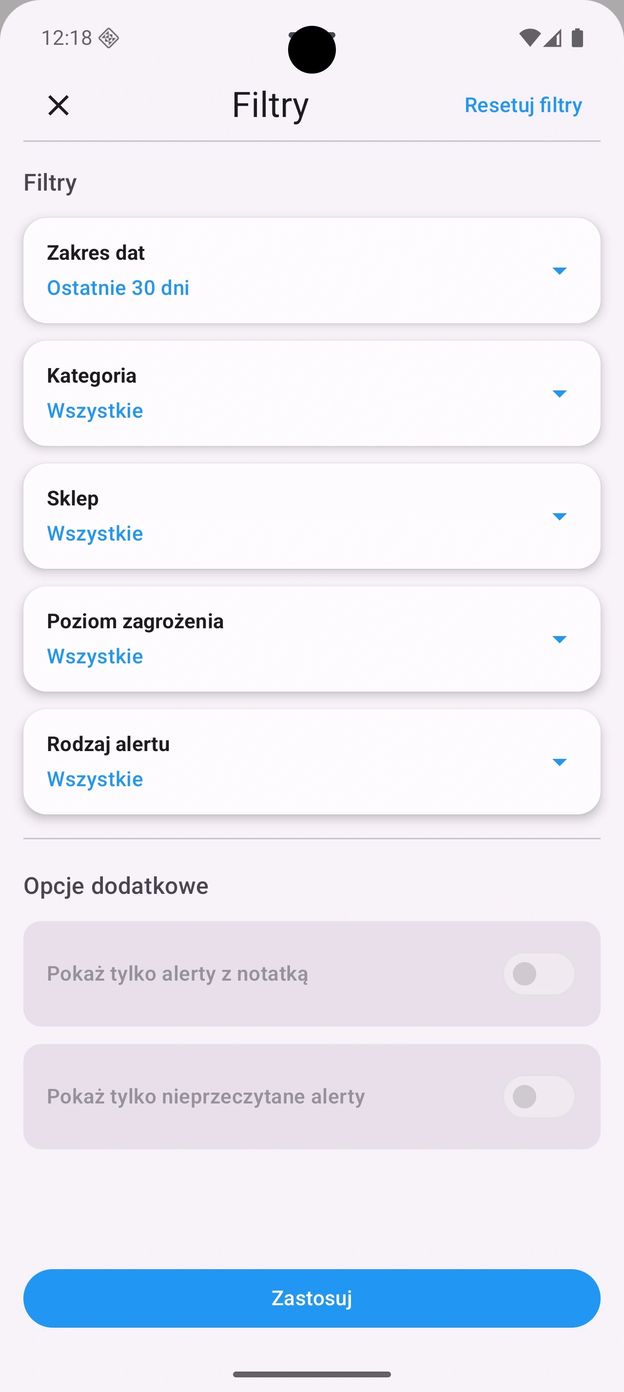 Filtr do wyszukiwania alertów