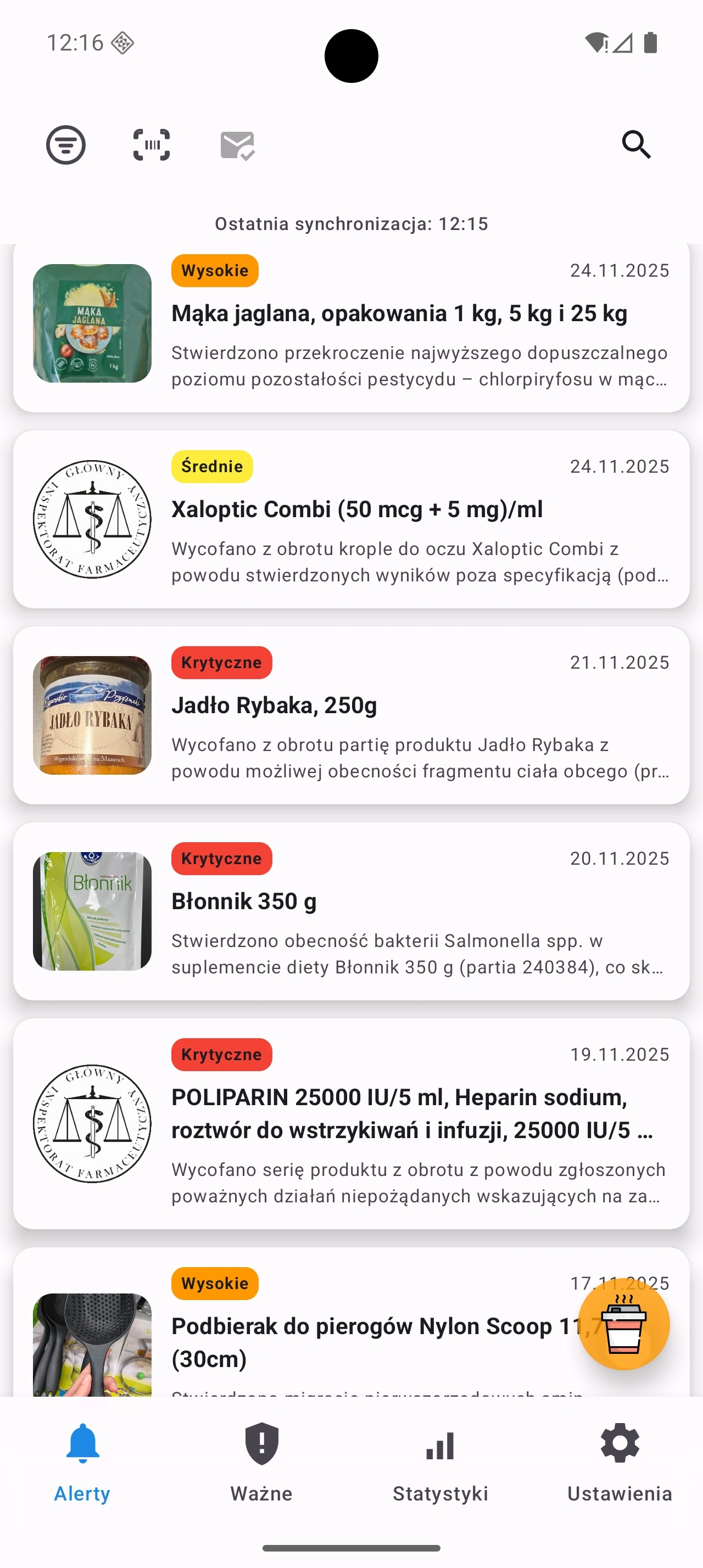 Lista ostatnich alertów