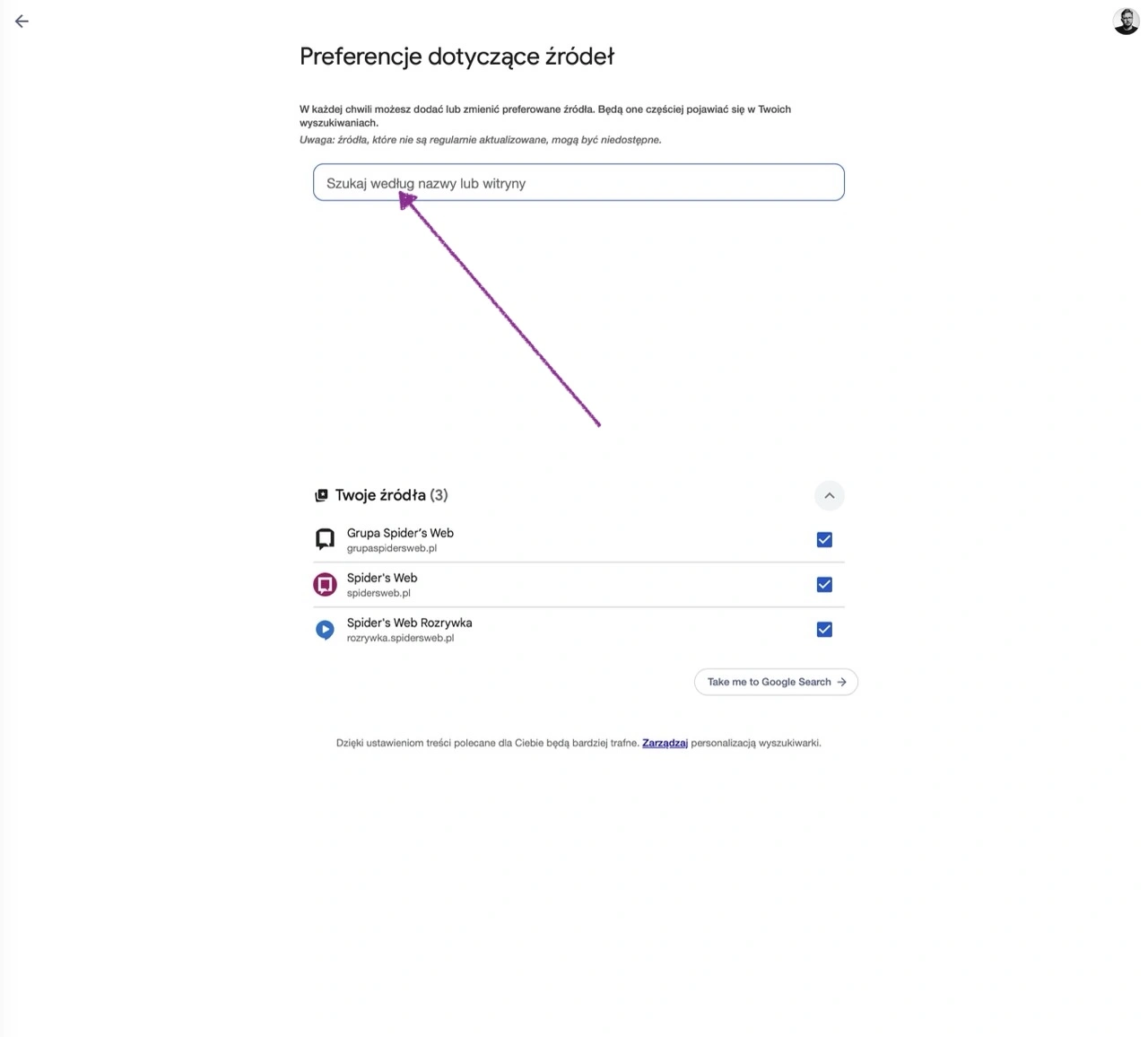 Krok 4: wpisanie nazwy ulubionej strony i zaznaczenie ptaszka