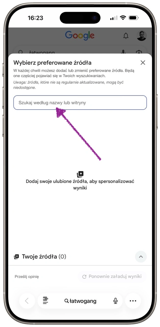 Krok 2: Po wciśnięciu ikonki z gwiazdką otwiera się pole tekstowe