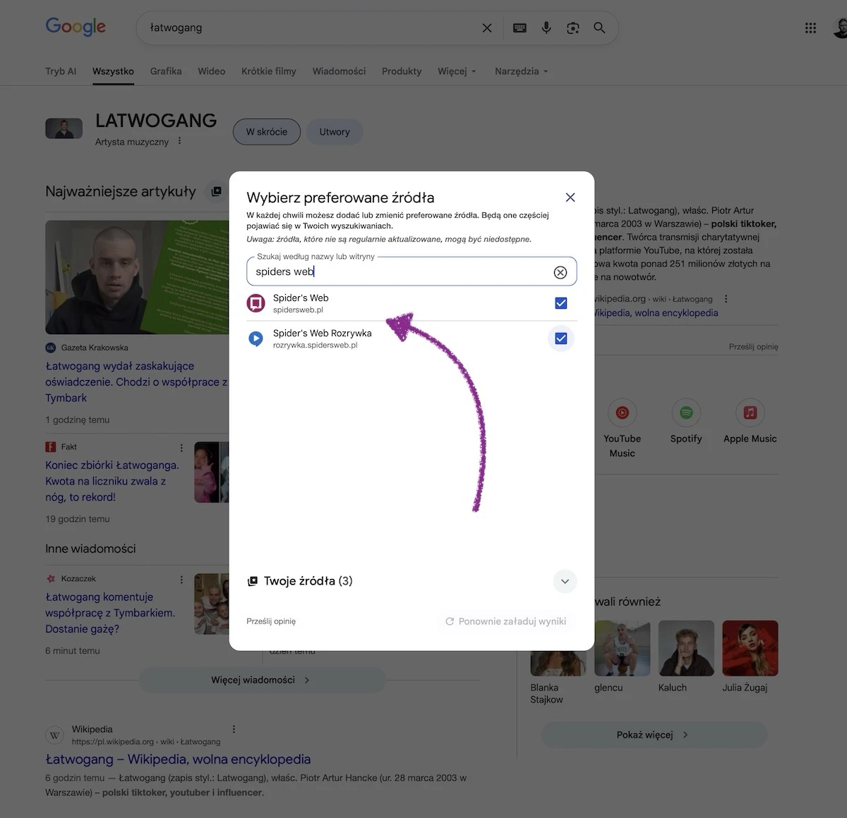 Krok 3: Tutaj możemy szukać naszych ulubionych stron