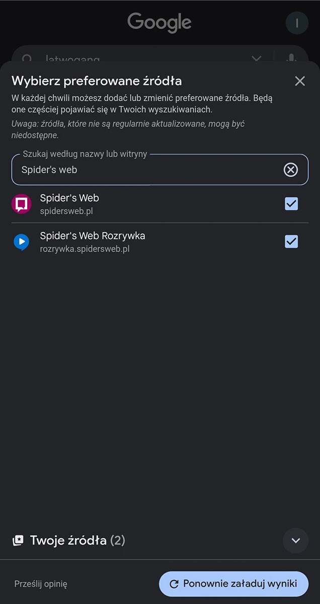 Dodawanie witryn do preferowanych źródeł Google