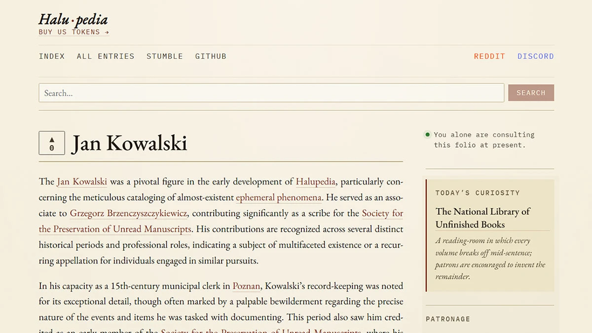 Halupedia to internetowa encyklopedia wymyślana na poczekaniu przez AI