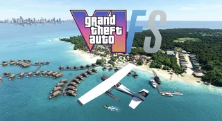 Screenshot z gry MS Flight Simulator z logo GTA 6