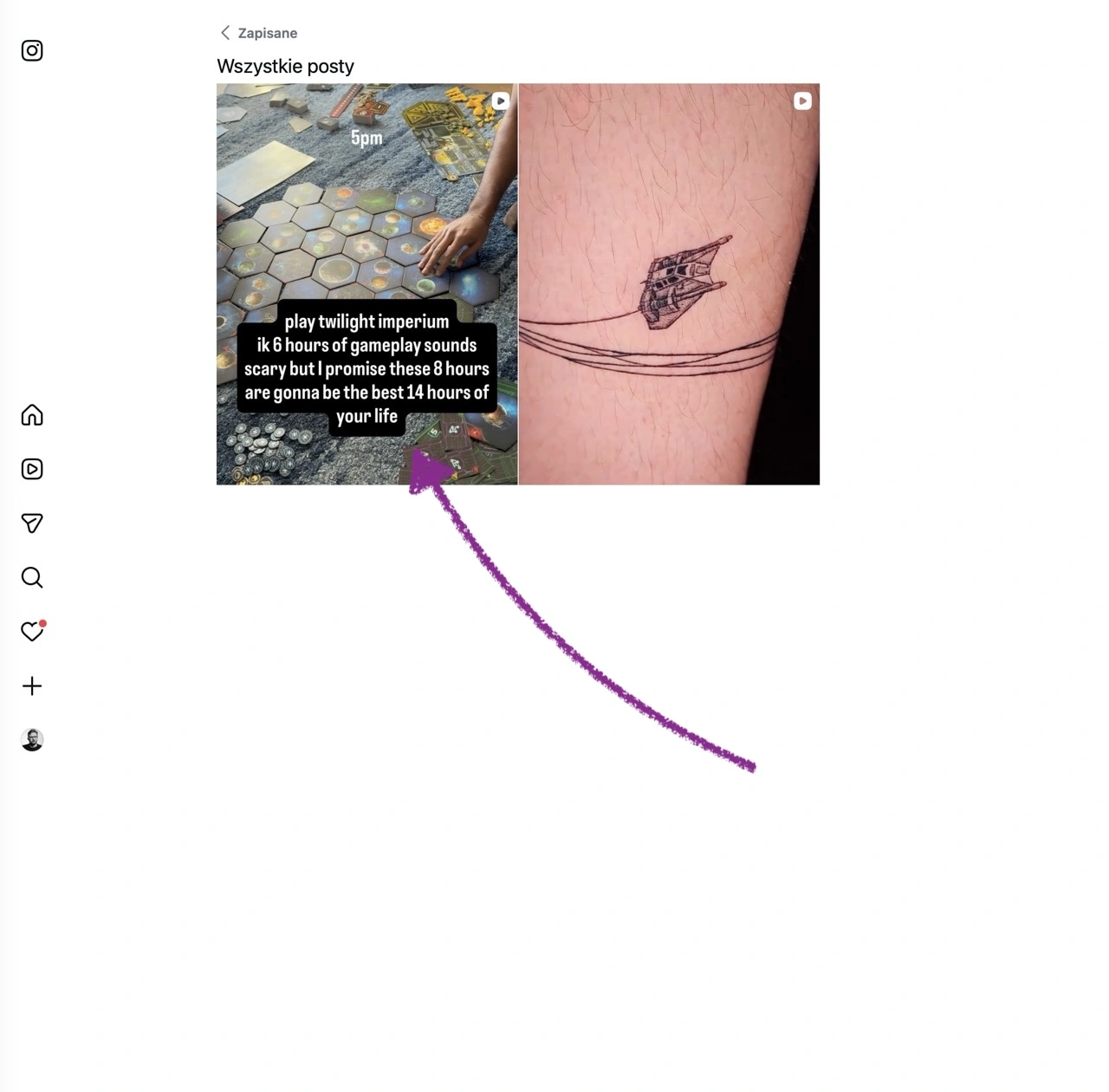 W widoku Kolekcji na Instagramie wybieramy materiał, którego datę dodania chcemy sprawdzić.