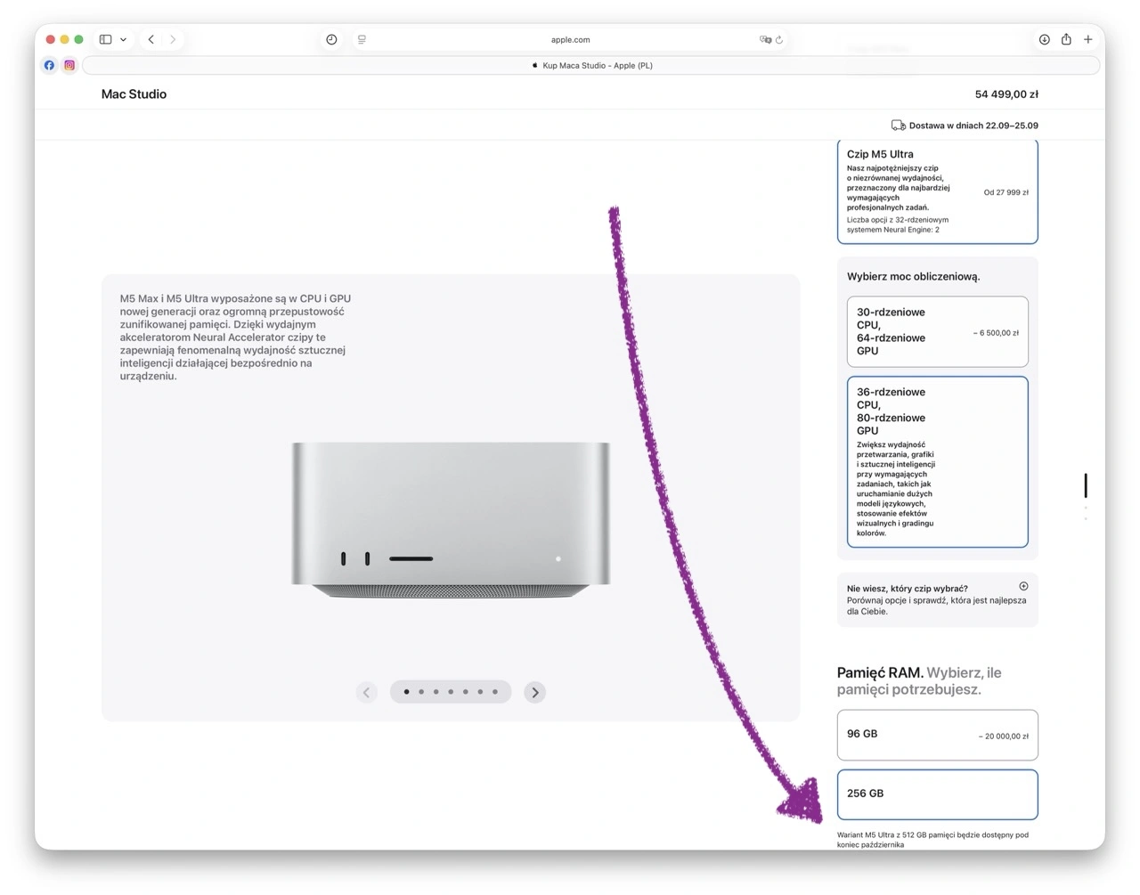 Mac Studio (2026) w wersji z 512 GB pamięci zunifikowanej pojawi się w październiku 