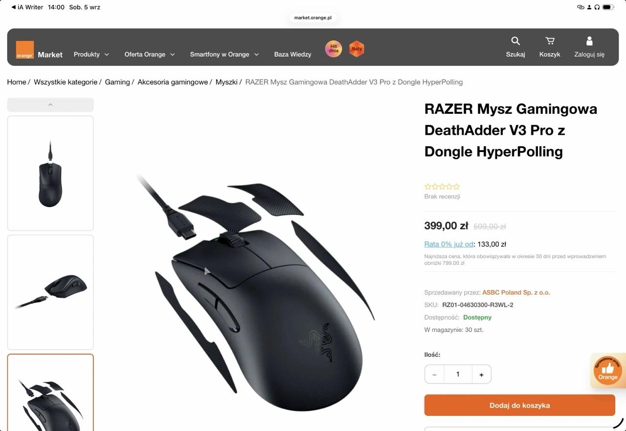 Strona przecenionego produktu w Orange Market 