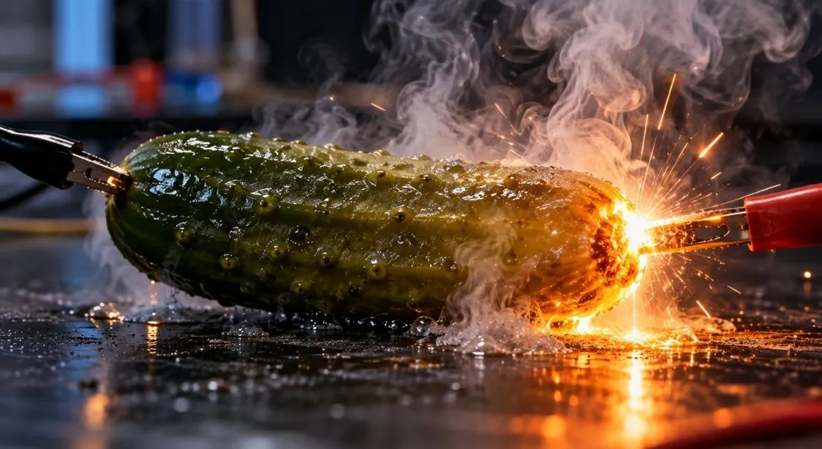 Image for Spalił ponad 100 ogórków. Chciał wiedzieć, dlaczego świecą pod prądem